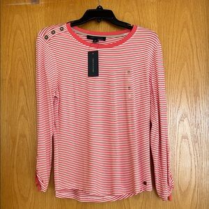 Tommy Hilfiger coral striped long sleeve tee